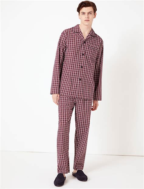 Buy Cotton Checked Pyjama Set at Marks & Spencer