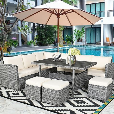 Forclover 7-Piece Rattan Patio Sofa Conversation Set with Off-white ...