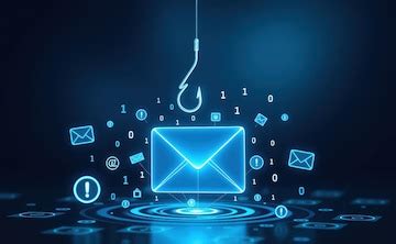 A digital illustration of a glowing red email envelope hooked by a ...