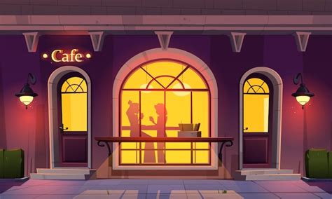 Girls in cafe, women silhouettes cafeteria window | Free Vector