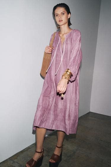ZW COLLECTION LINEN TIE-DYE TUNIC DRESS - Mauve | ZARA India