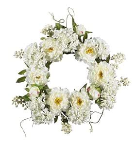 Buy Nearly Natural 4690 Peony Hydrangea Wreath, 20-Inch, White Online ...