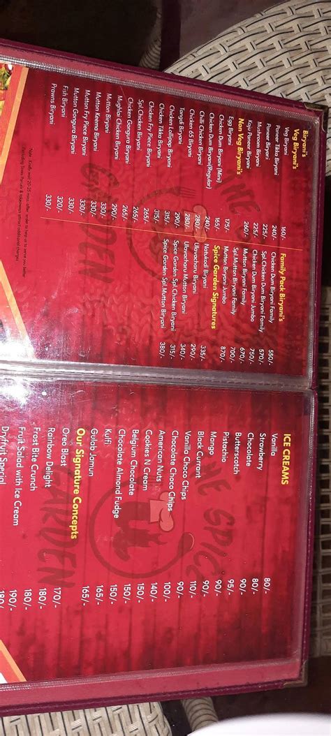 Menu at The Spice u Garden, Kadapa