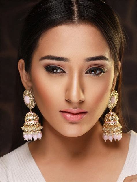 Pink Kundan Floral Pearl Gold-Plated Jhumka Earrings – Priyaasi