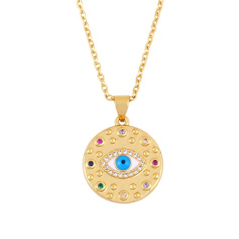 Round Evil Eye 18K Gold Plated Necklace – PEACHY ACCESSORIES