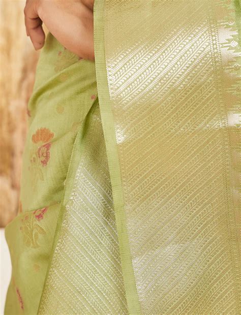 Buy Pistachio Green Meenakari 2 Ply Pure Silk Saree In Noida |Paridhaanam