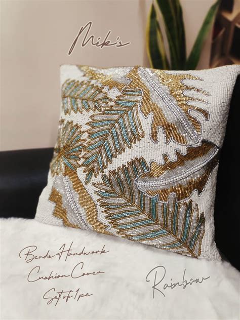 Leaf design Embroidered Beads Handwork Floral Full Cushion Cover-RG001 ...