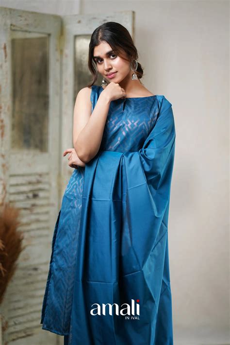 Rathi - Blue Unstitched Semi Kanchipuram Silk Salwar – Ivalinmabia