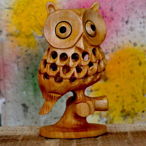 Wooden Carving Undercut Owl Statue – Oxyroots Handicraft