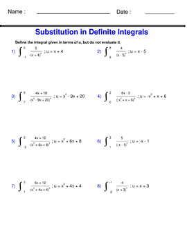 Image result for Definite Integral U-Substitution Practice Problems