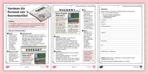 Koerantberig Formaat Aktiwiteit vir Senior Fase Leerders