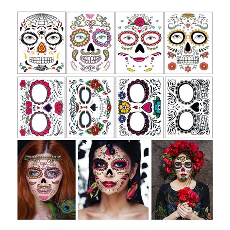 DreamLoom Day of the Dead Face Tattoos, 8 Sheets Sugar Skull India | Ubuy