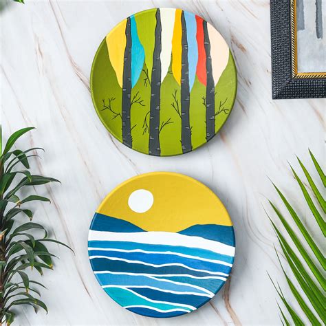 Buy 'Serene Nature' Hand-Painted Terracotta Decorative Wall Plate, Set ...