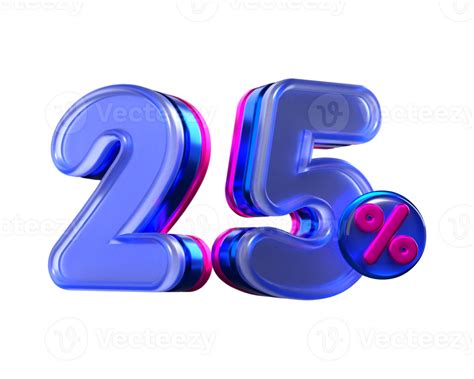 3D number 25 percentage sale discount purple, pink, neon colors ...