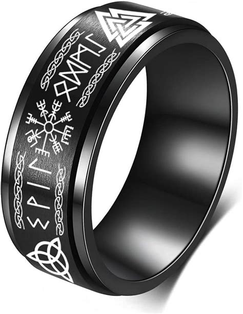 Buy FLYUN Norse Viking Rings For Men Celtic Runes Black Stainless Steel ...