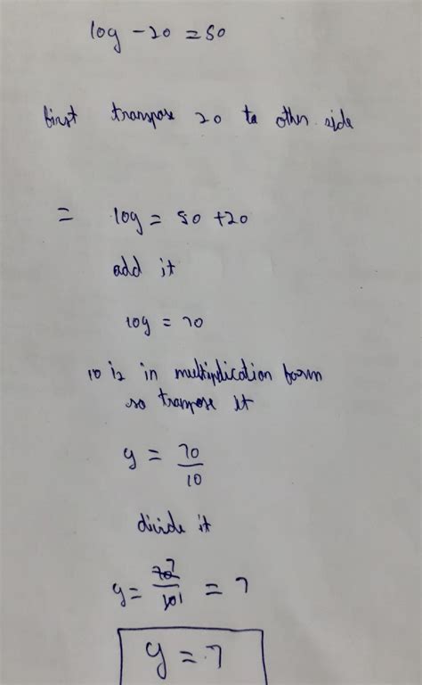 1) Solve the following equation using transposition:(h) 10y-20=50 ...