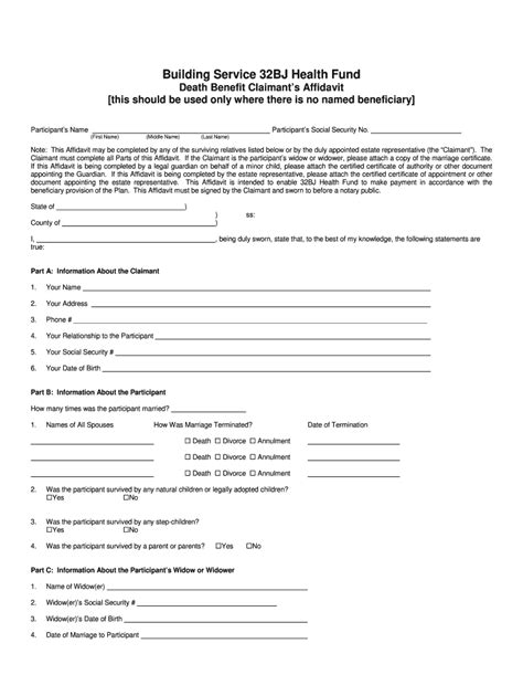 Building Service 32BJ Health Fund Death Form - Fill Online, Printable ...