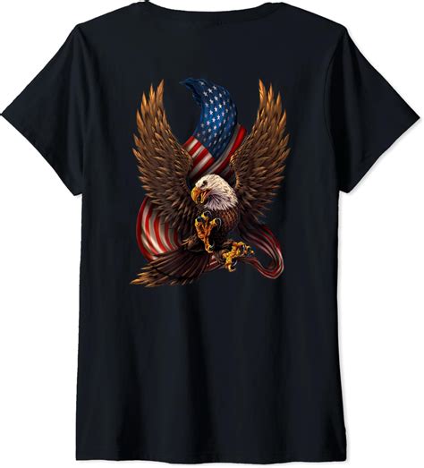Womens Patriotic American Design With Eagle And Flag Back Print V-Neck ...