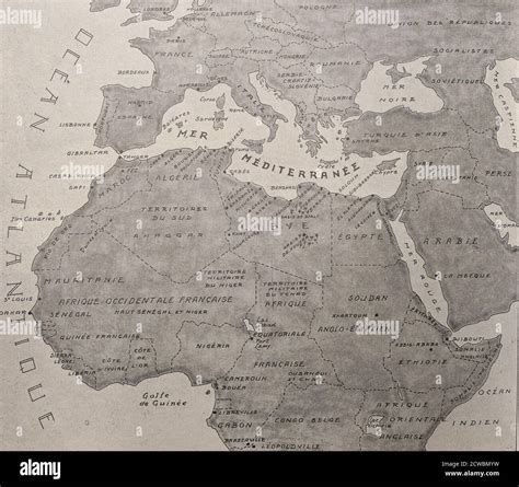 Black and white photograph of World War II (1939-1945); a map of the war in Africa. From the ...