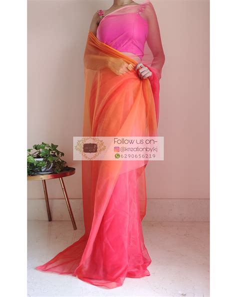 Orange Ombré Dip Dyed Net Saree – kreationbykj