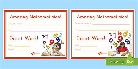 Amazing Mathematician Certificate (teacher made) - Twinkl