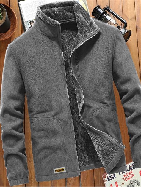 Men Patched Detail Teddy Lined Fleece Jacket | Designer jackets for men ...