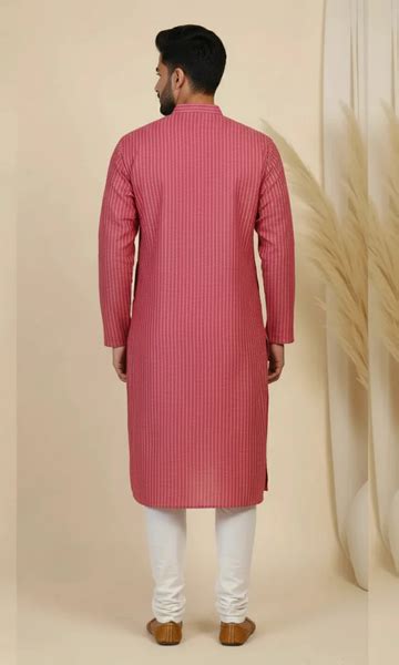 Traditional Red Striped Cotton Kurta for Men – Shades of Linen