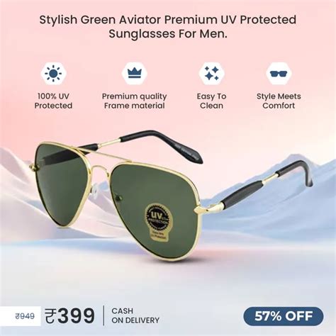 Ochila Stylish Green Aviator Premium UV Protected Sunglasses For Men ...