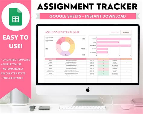Assignment Tracker, Google Sheets, Spreadsheet, Homework Planner ...