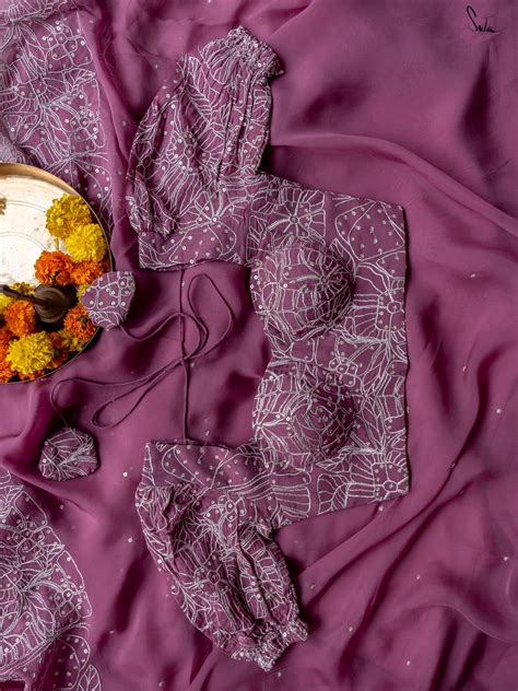 Lavender Puff Sleeve Designer Blouse In Organza|Aarzoo|Suta