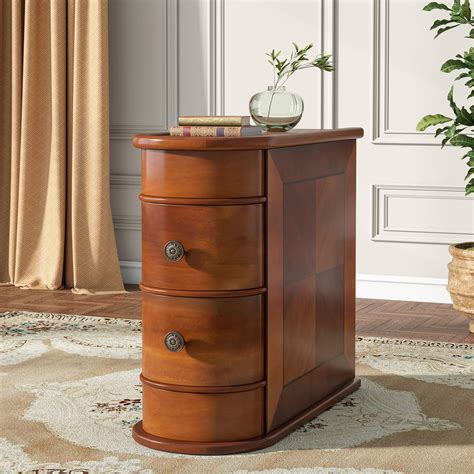 Tribesigns Solid Wood Side Table, 2-Drawer Narrow End Table Slim Chair ...