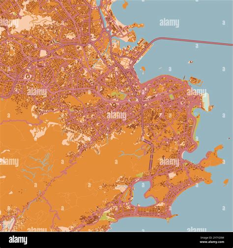 Map of Rio de Janeiro in Brazil in a sandy theme. Contains layered vector with roads water ...