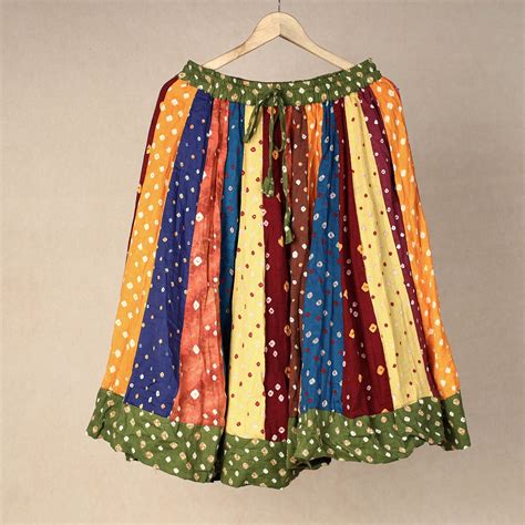 Bandhani Tie-Dye Patchwork Cotton Short Skirt