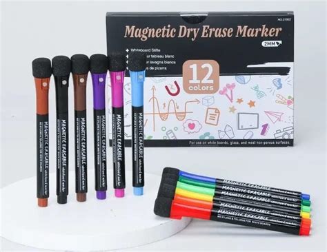 JR.WHITE Magnetic Dry Erase Markers Fine Point Tip,12 Colors White ...