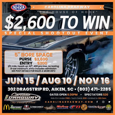 Events for October 2025 – Carolina Dragway "The House of Hook" in Aiken, SC