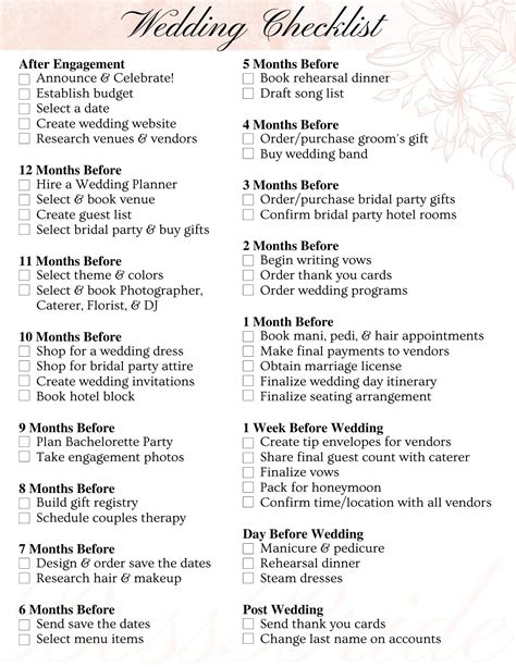 Free printable wedding checklist 4 months, Download Free printable ...