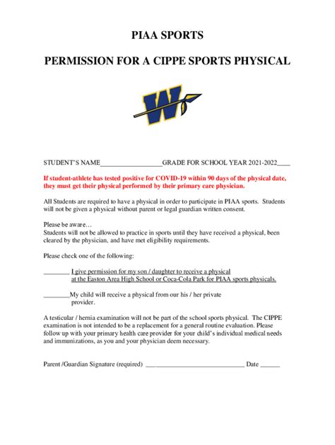 Fillable Online PIAA SPORTS PERMISSION FOR A CIPPE SPORTS PHYSICAL Fax ...