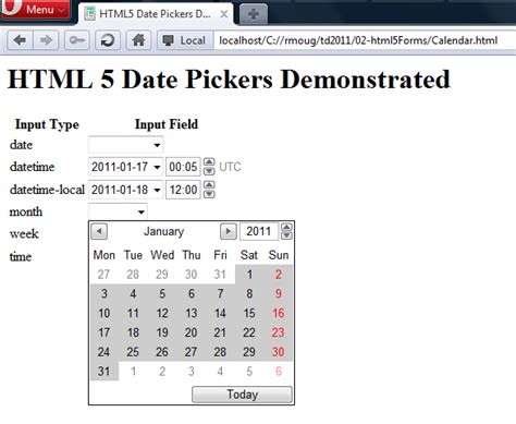HTML Date PICKER 的图像结果