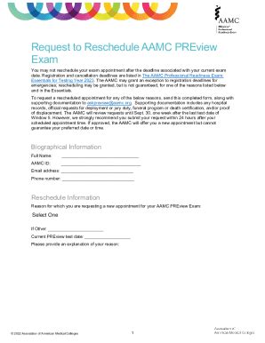 Fillable Online Request to Reschedule AAMC PREview Exam Fax Email Print ...