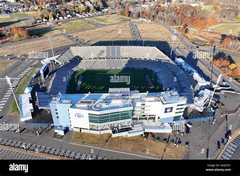 A general overall aerial view of Pratt & Whitney Stadium at Rentschler ...