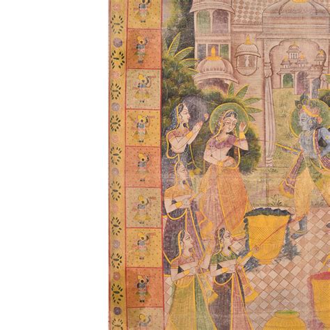 Pichwai Painting playing Holi With Gopies Srinathji Forms On Border