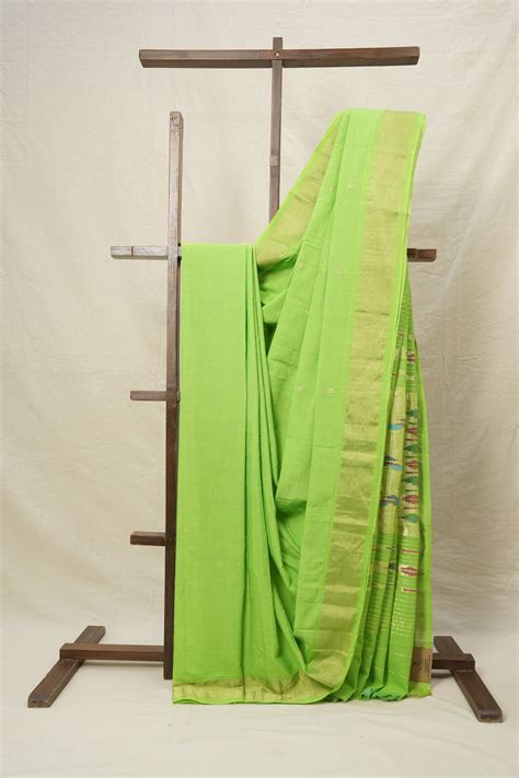 Parrot Green Cotton Paithani Saree - SRPGCPS602 | Sayali Rajadhyaksha ...