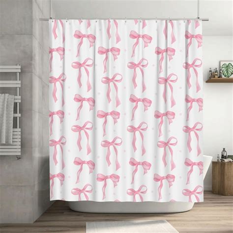 Amazon.com: Haukea Cute Shower Curtain Pink Bow Fabric Shower Curtains ...