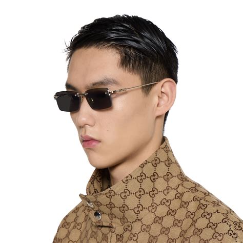 Rectangular frame sunglasses in light gold | GUCCI® US