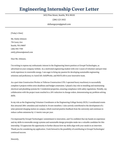 Image result for Cover Letter Examples Engineering Intern