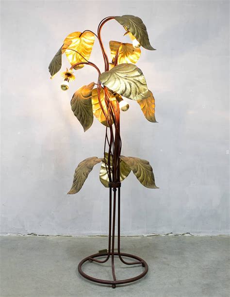 Midcentury golden luxury brass rhubarb leaf floor lamp | #79701