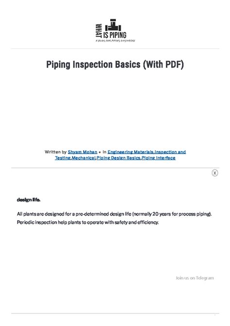 Piping Inspection Basics (With PDF) – What Is Piping - Piping ...