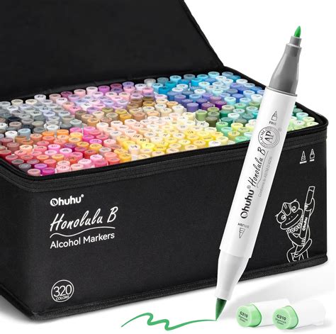 Ohuhu 320 Colors Alcohol Markers Brush Tip- Brush& Fine Double Tipped ...
