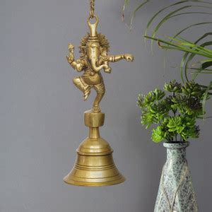 eCraftIndia Golden Brass Dancing Ganesha Idol Wall Hanging Bell with ...