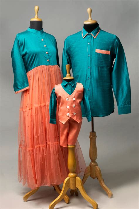 Peach & Teal Family Matching Outfit Set – Festive & Party Wear ...